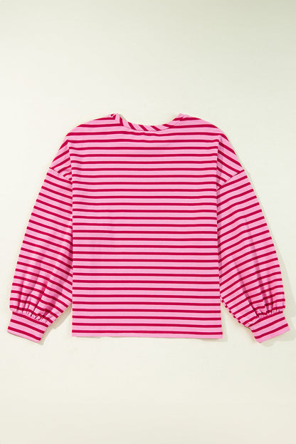 Sachet Pink Striped Print Crew Neck Drop Shoulder Sweatshirt Daisie Boutique