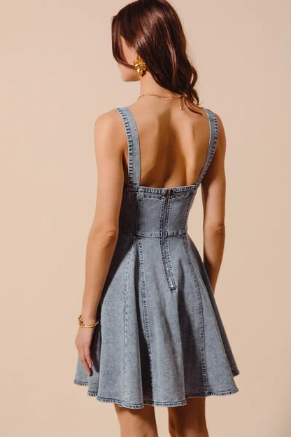 SO ME Mineral Washed Bow Ribbon Denim Flare Dress My Pampered Life Seattle