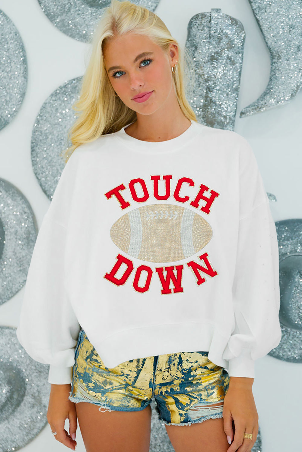TOUCH DOWN Football Graphic Pullover Sweatshirt Daisie Boutique