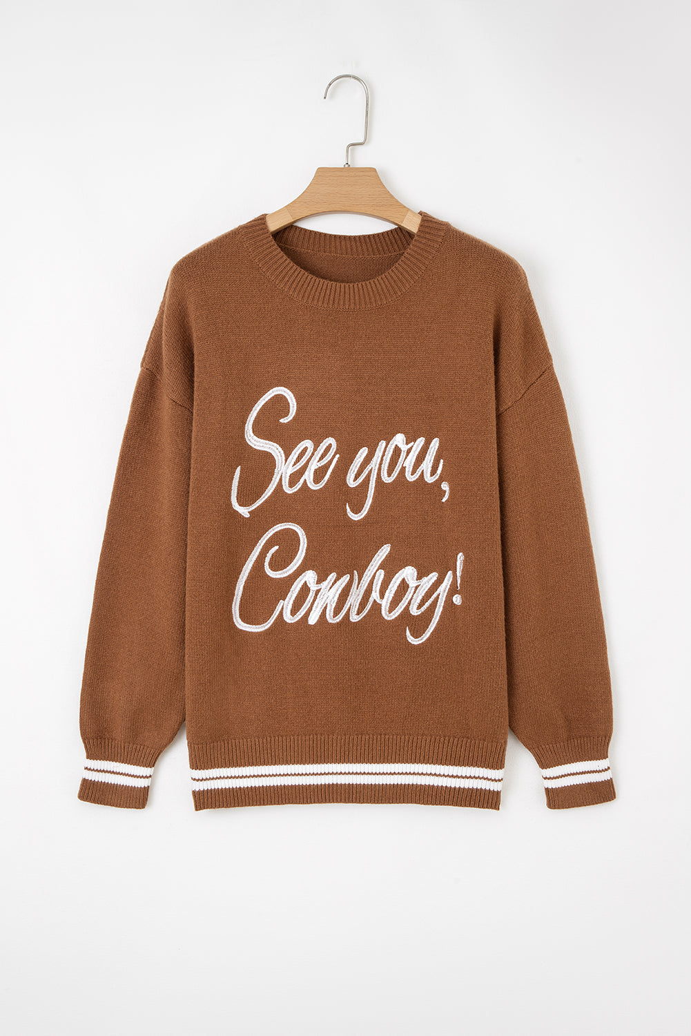 See You Cowboy Embroidered Graphic Sweater Dear-Lover Dropshipping