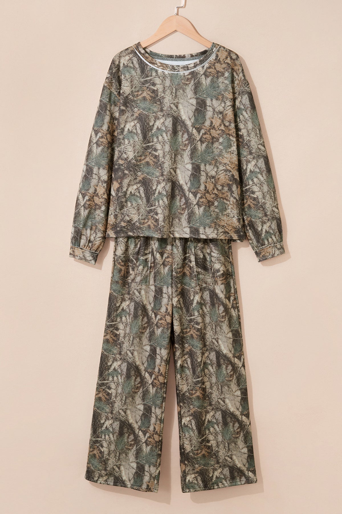 Camo Print Long Sleeve Pant Set