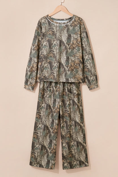 Camo Print Long Sleeve Pant Set