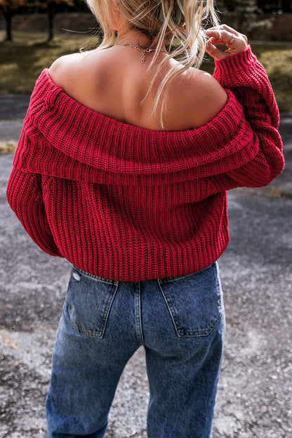 Off-the-shoulder Knit Sweater - Ruby Red