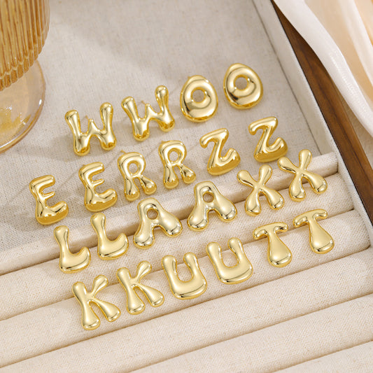 18K Gold-Plated Bubble Letter Stud Earrings Trendsi