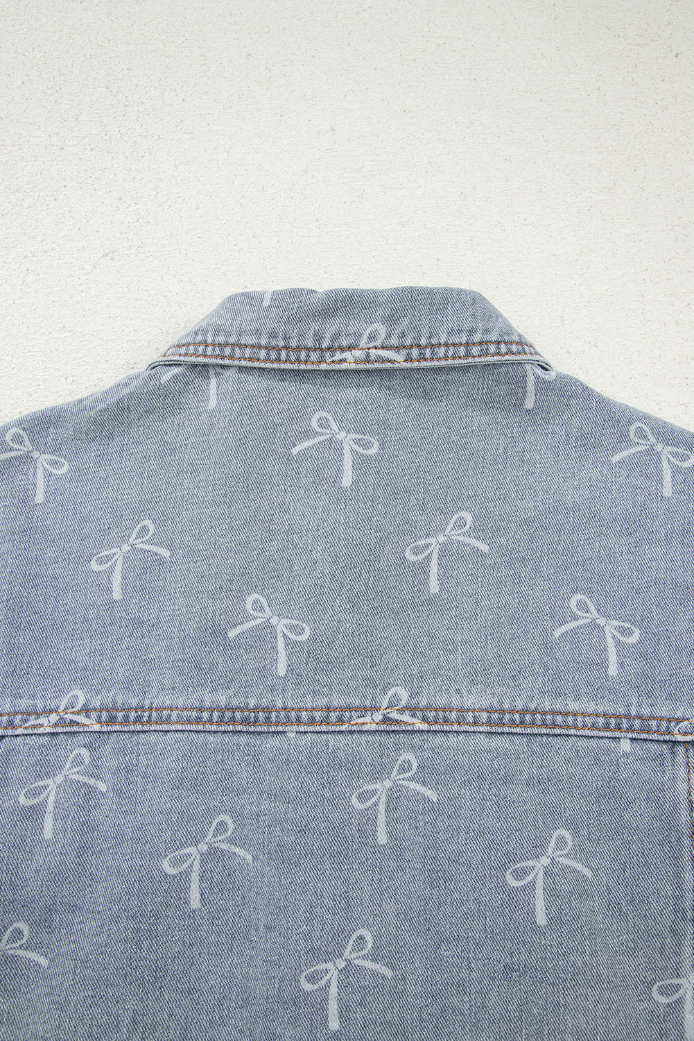 Bow Knot Print Light Wash Raw Hem Denim Jacket Dear-Lover Dropshipping