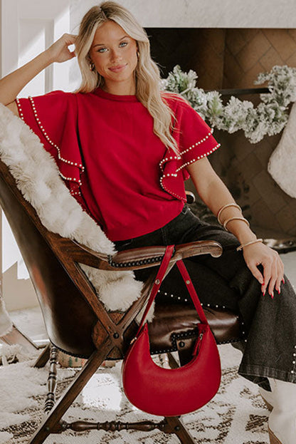 Pearl Embellished Ruffle Sweater Dear-Lover Dropshipping