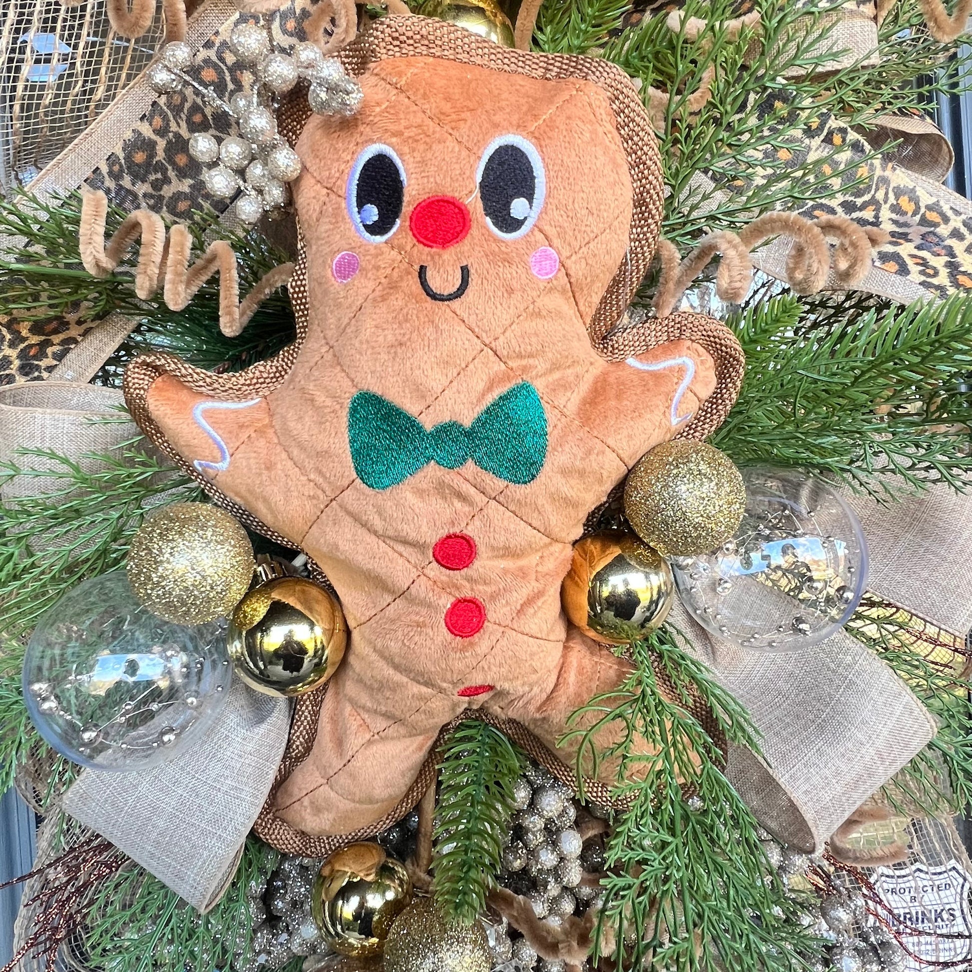 Whimsical Gingerbread & Leopard Christmas Door Swag | 32-inch Holiday Door Hanger Daisie Boutique