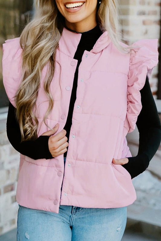 Flutter Sleeve Puffer Vest - Bubblegum Pink Dear-Lover Dropshipping
