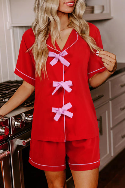 Ribbon Bow Short Silky 2pcs Pajama Set