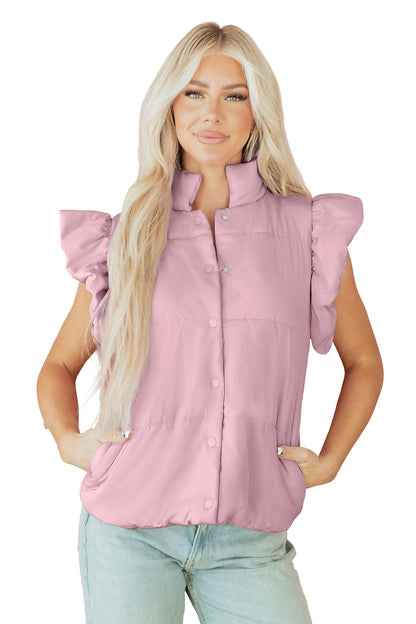 Flutter Sleeve Puffer Vest - Bubblegum Pink Dear-Lover Dropshipping