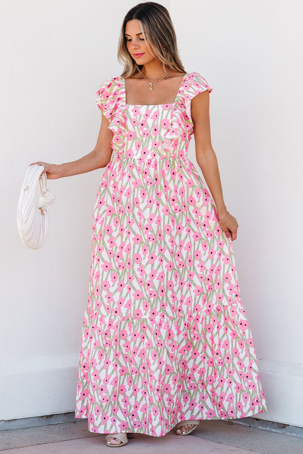 Floral Print Square Neck Ruffled Strap Maxi Dress Daisie Boutique