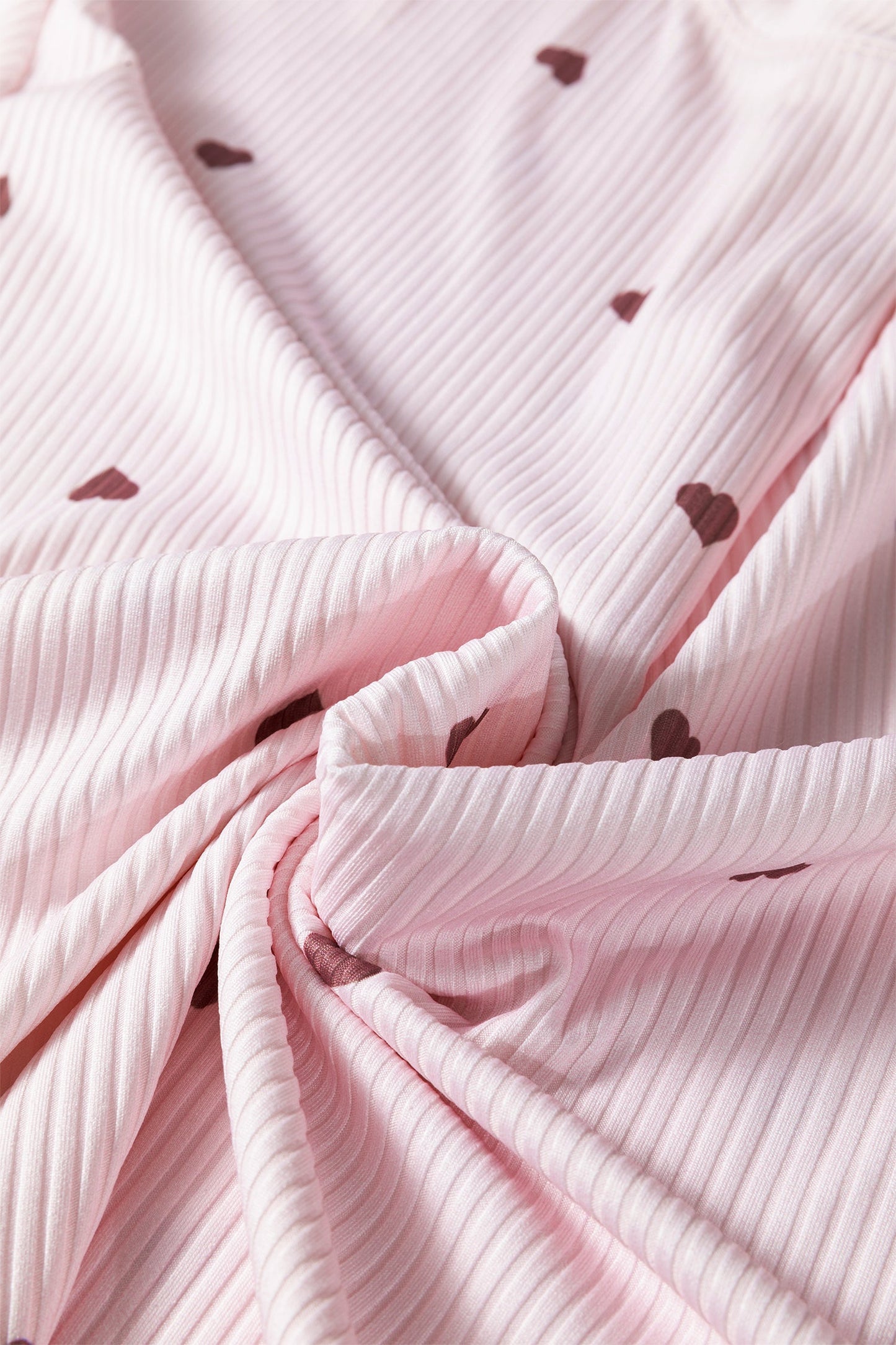 Valentine Heart Print Ribbed Knit Short Lounge Set - Light Pink Dear-Lover Dropshipping