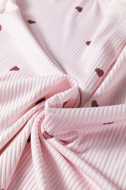 Valentine Heart Print Ribbed Knit Short Lounge Set - Light Pink Dear-Lover Dropshipping