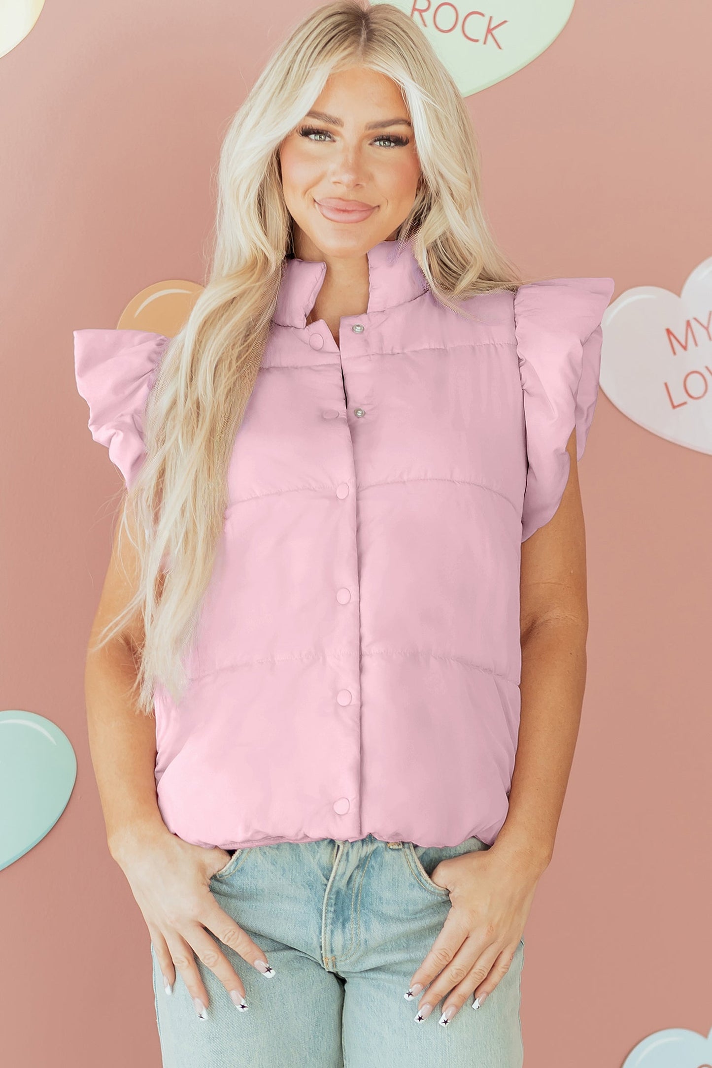 Flutter Sleeve Puffer Vest - Bubblegum Pink Dear-Lover Dropshipping