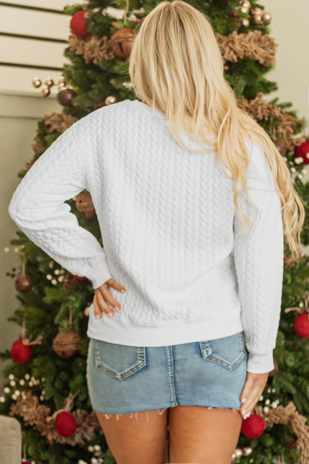 Merry And Bright Cable Knit Sweatshirt Daisie Boutique