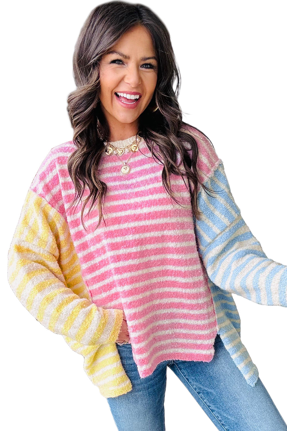 Multicolour Color Block Striped Patchwork Sweater Daisie Boutique