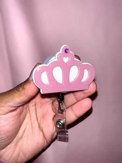 Daisie Boutique princess crown badge reel topper gold rhinestone girly cute badge holder cover side view