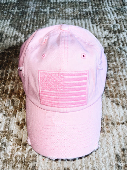 Pink American Flag Vintage Distressed Baseball Cap – Cute, Comfy & All-American Daisie Boutique