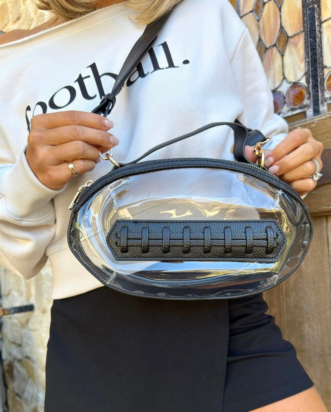 Clear Gameday Football Shaped Crossbody Bag Daisie Boutique