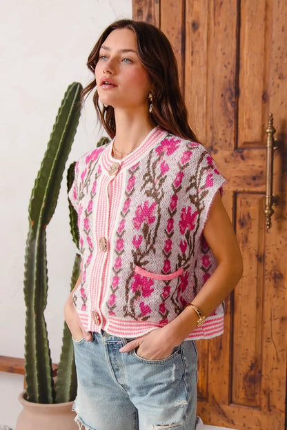 SO ME Button Front Floral and Stripe Knitted Sweater Vest My Pampered Life Seattle