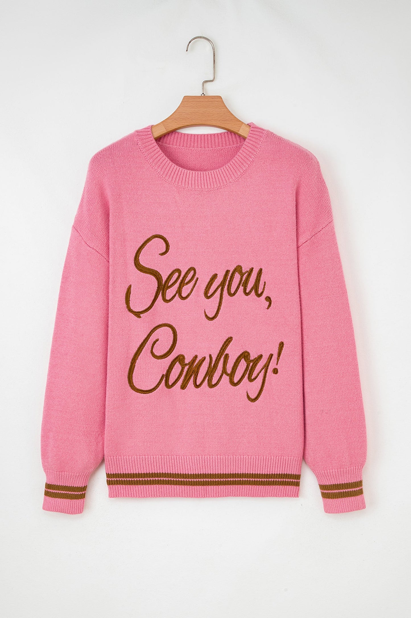 See You Cowboy Embroidered Graphic Sweater Dear-Lover Dropshipping
