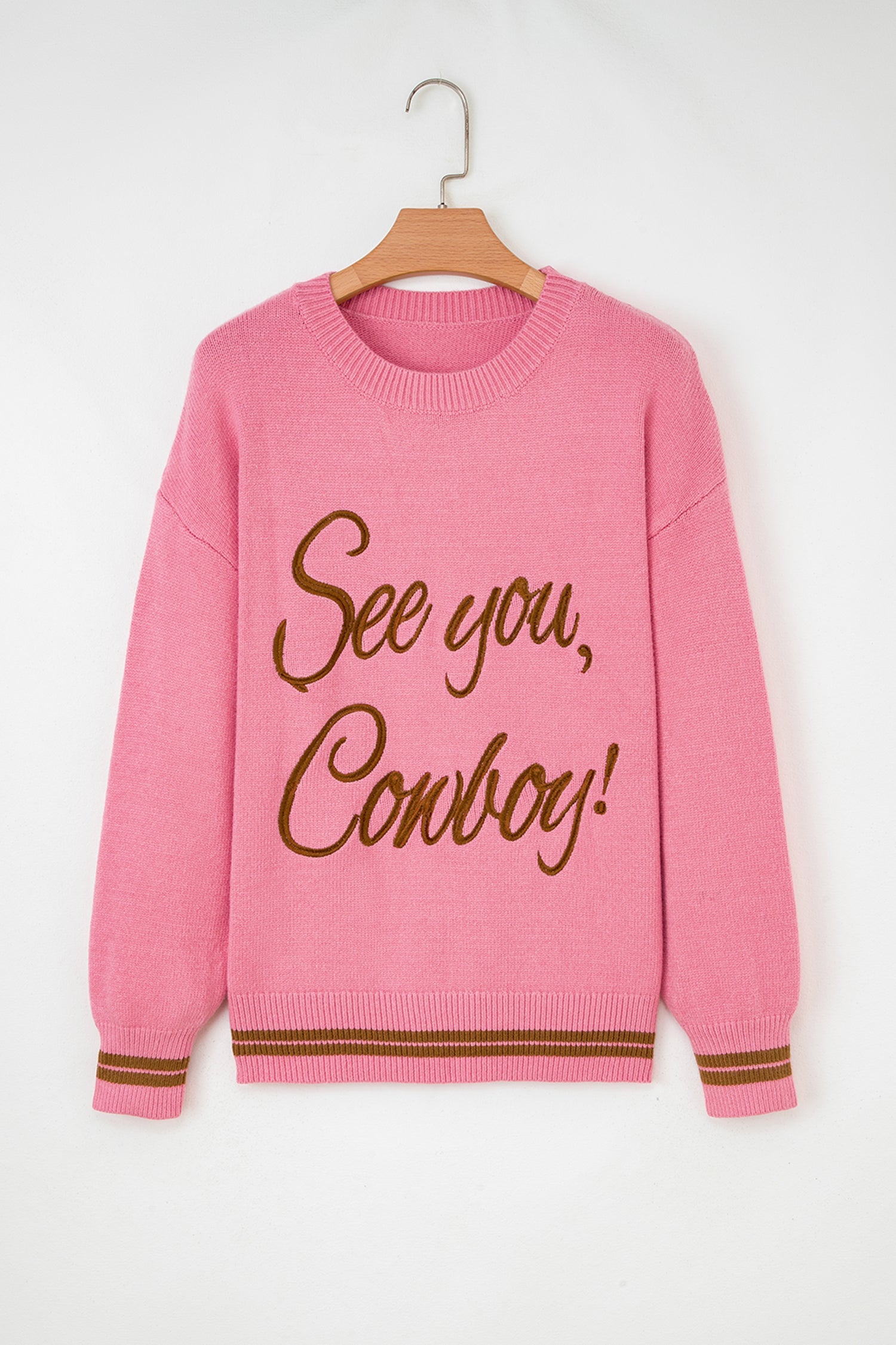 See You Cowboy Embroidered Graphic Sweater Dear-Lover Dropshipping