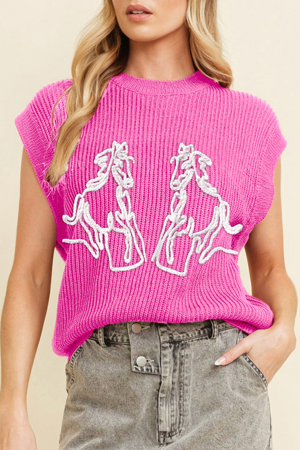 Western Horse Embroidered Round Neck Tee Daisie Boutique