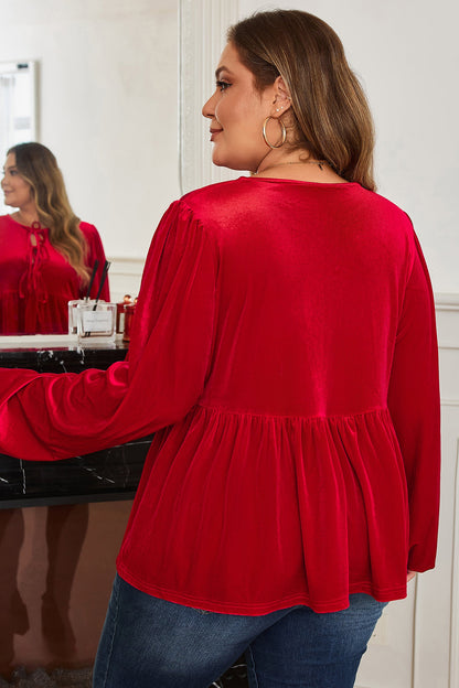 Plus Size Tie Front Velvet Peplum Blouse Dear-Lover Dropshipping
