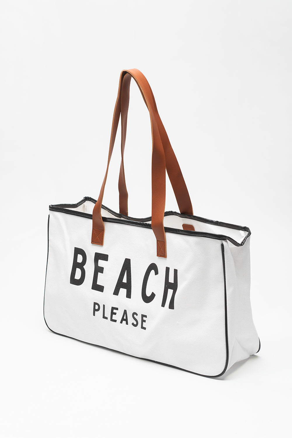 BEACH PLEASE Print Large Canvas Tote Bag - White Daisie Boutique