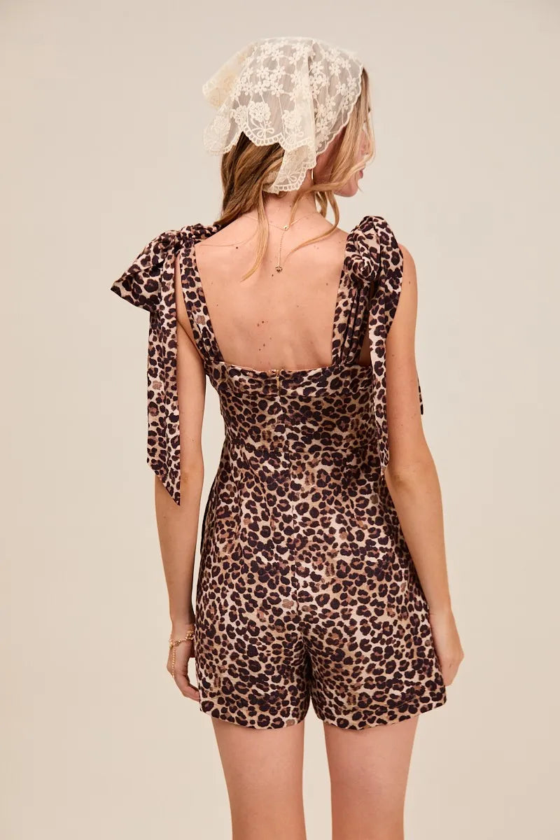 SO ME Leopard Flowy Woven Romper With Tie Straps My Pampered Life Seattle