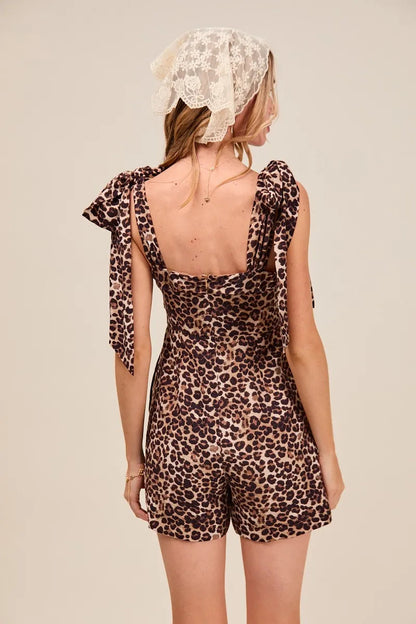 SO ME Leopard Flowy Woven Romper With Tie Straps My Pampered Life Seattle