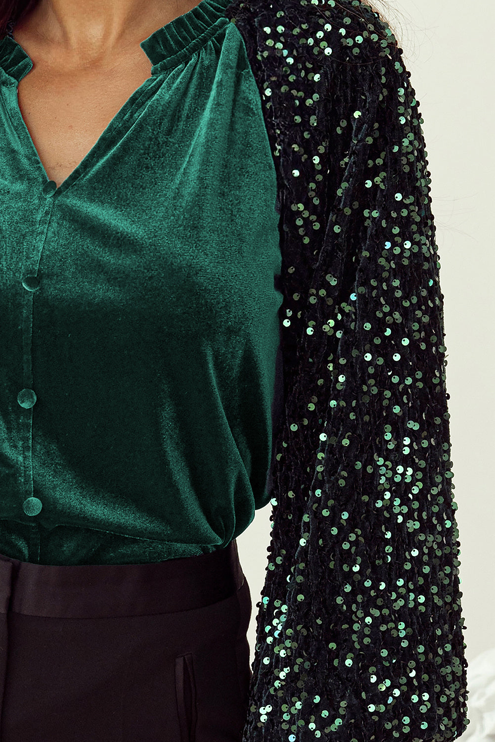 Sequin Button Up Velvet Top Daisie Boutique