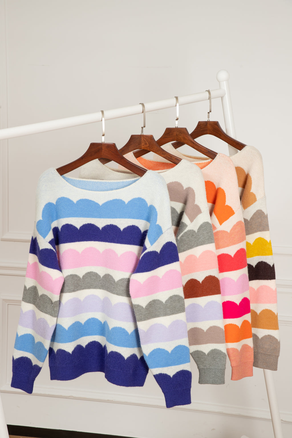 Wave Striped Balloon Sleeve Multicolored Sweater Daisie Boutique