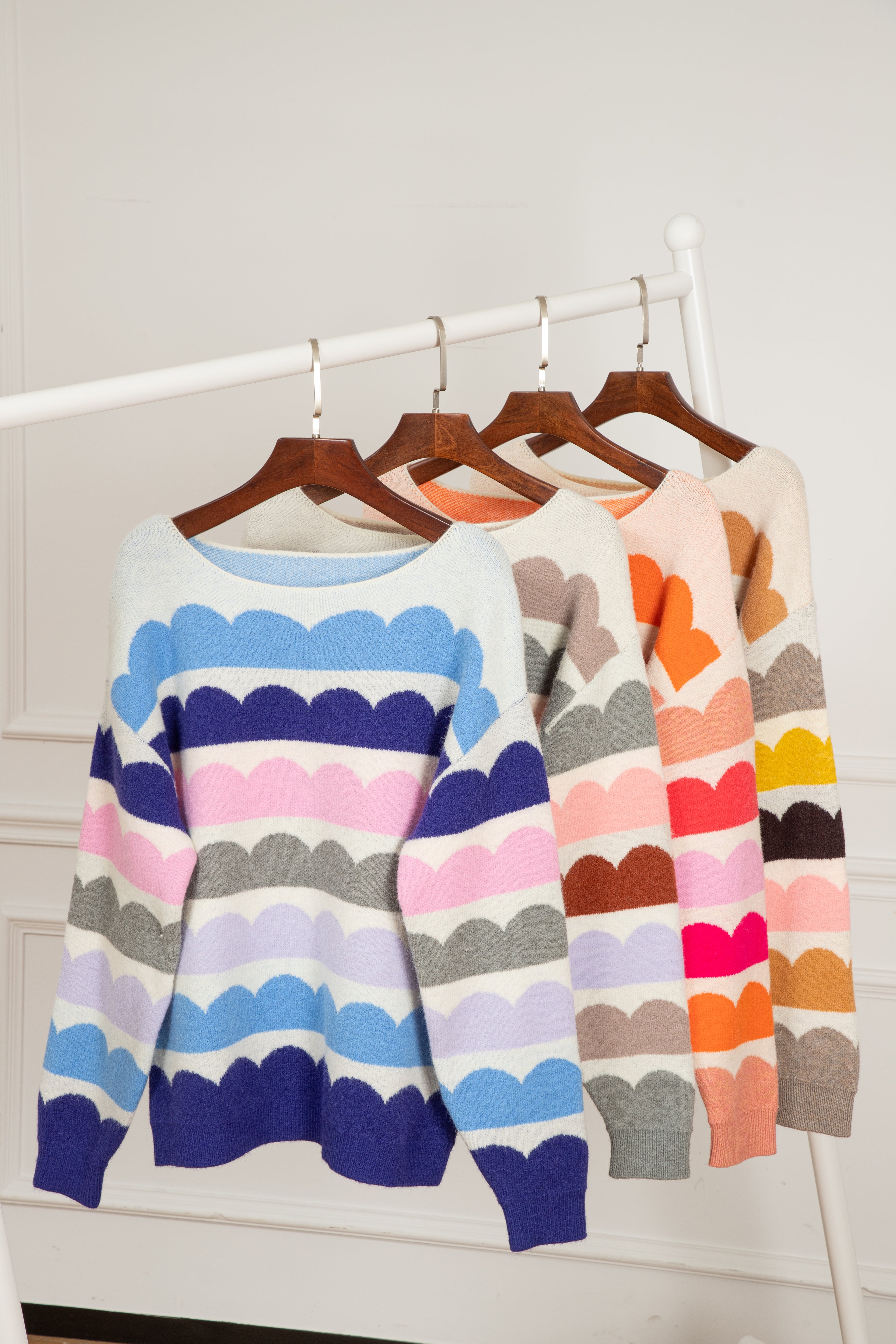 Wave Striped Balloon Sleeve Multicolored Sweater Daisie Boutique