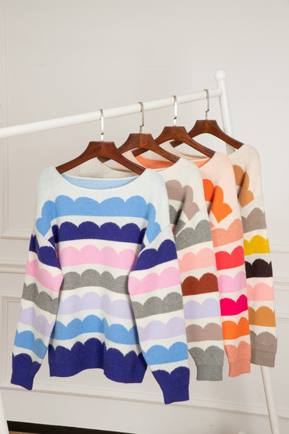 Wave Striped Balloon Sleeve Multicolored Sweater Daisie Boutique