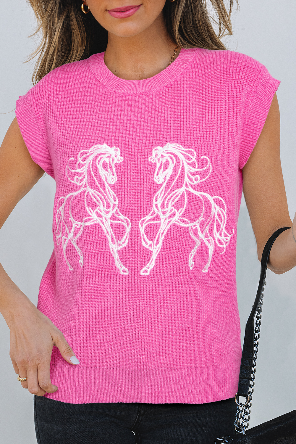 Western Horse Embroidered Round Neck Tee Daisie Boutique