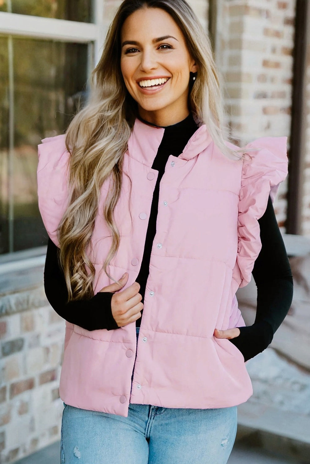 Flutter Sleeve Puffer Vest - Bubblegum Pink Dear-Lover Dropshipping