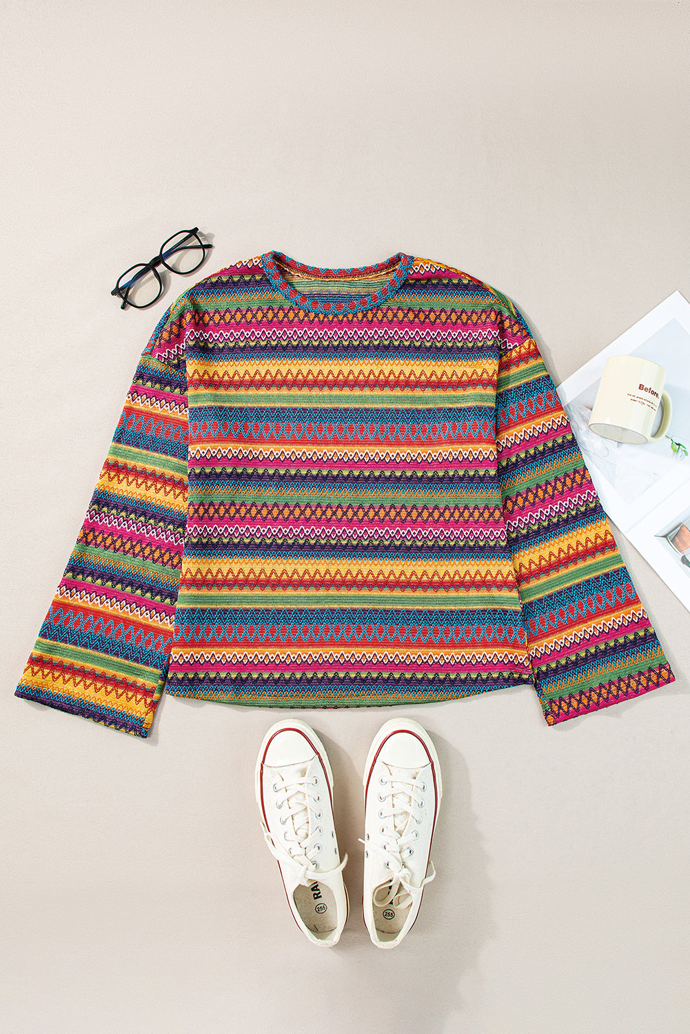 Multicolor Geo Long Sleeve T Shirt Daisie Boutique