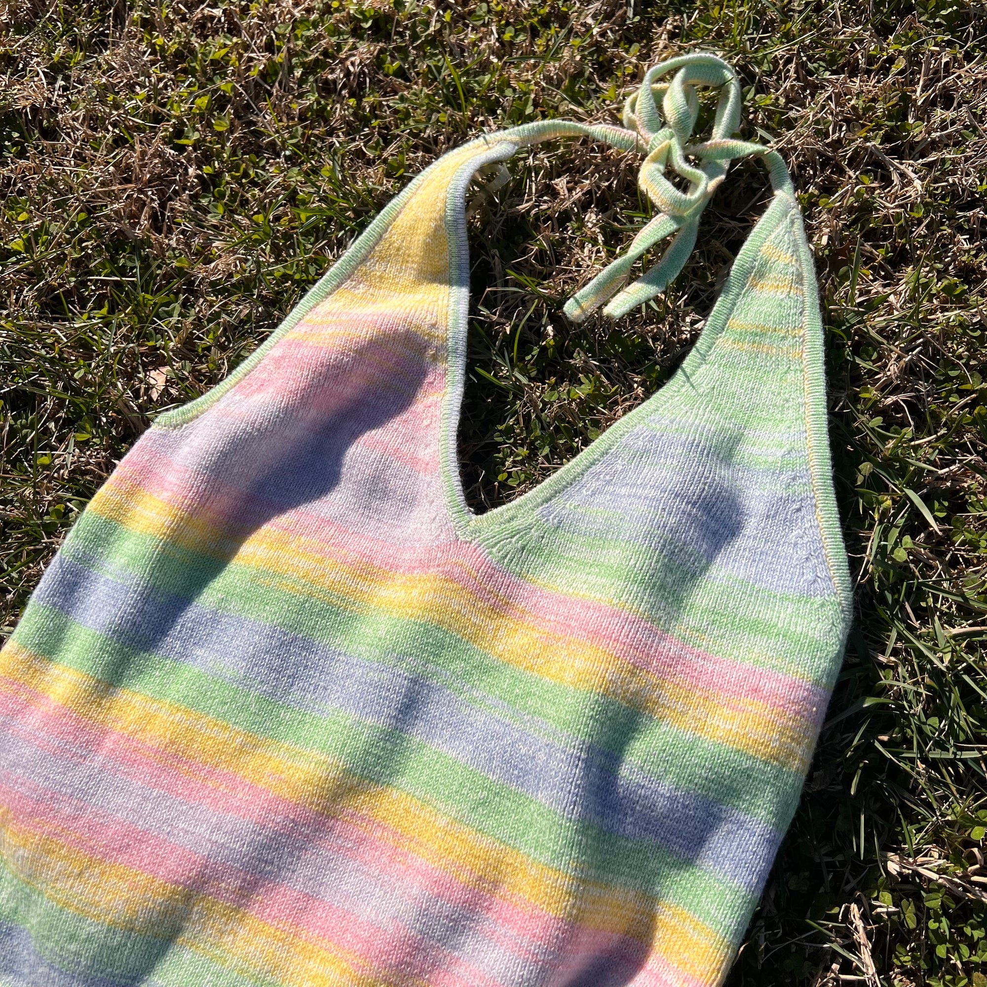 Multicolor Pastel Knit Halter Tie Top Mini Dress