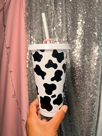 Cow Print 24 Ounce Animal Print Cold Cup with Straw Daisie Boutique