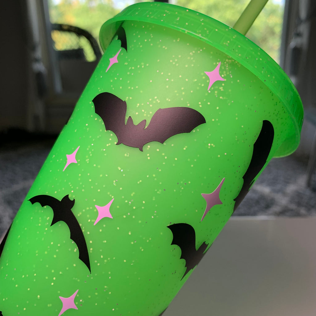 Bat Queen 24 Oz. Sparkly Green Cold Cup Daisie Boutique