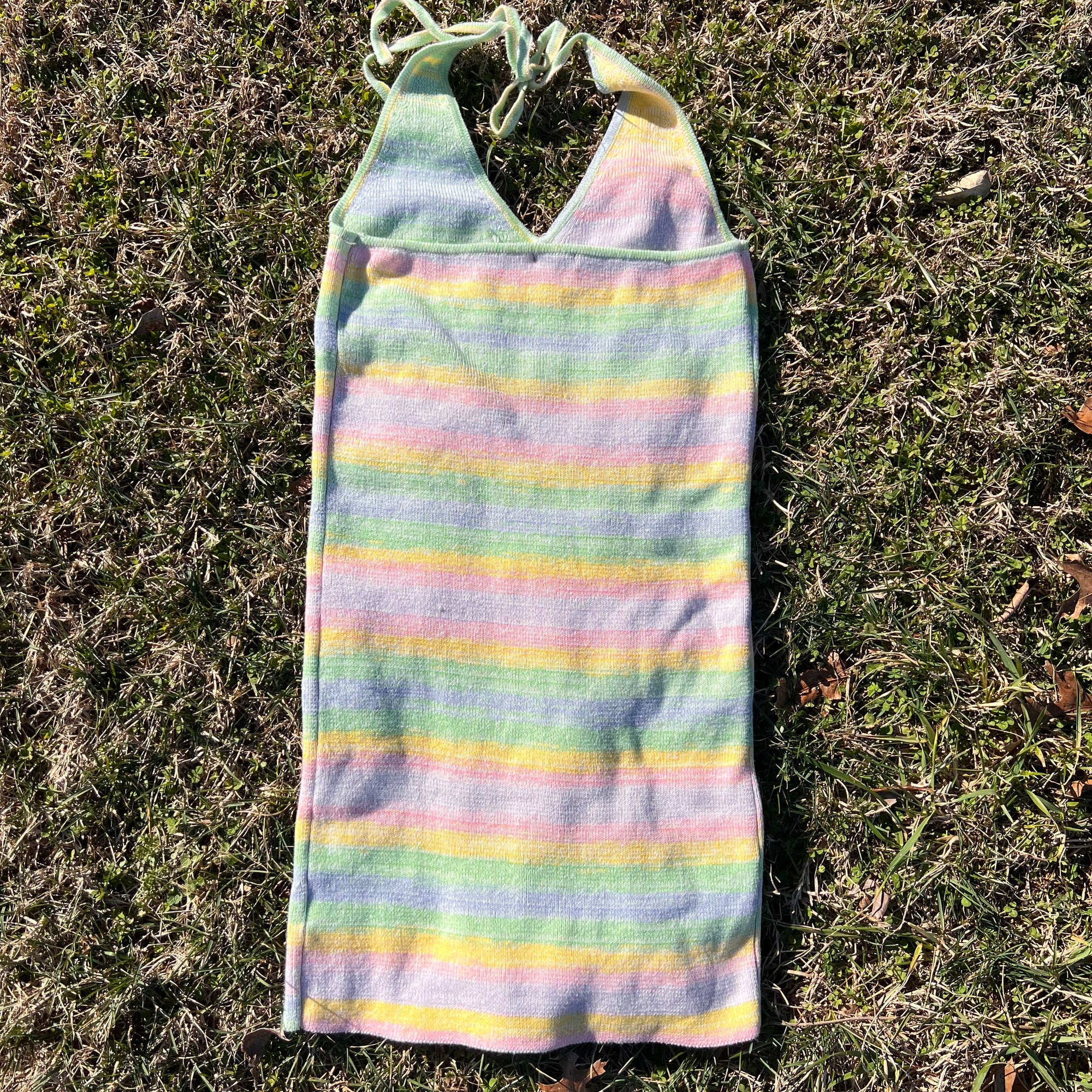 Multicolor Pastel Knit Halter Tie Top Mini Dress