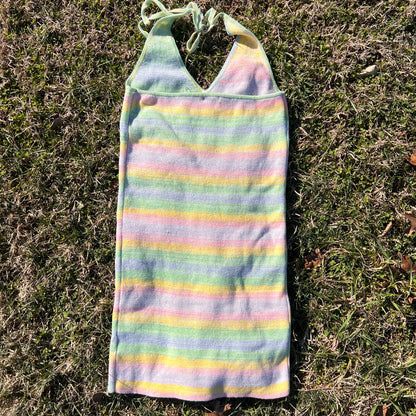 Multicolor Pastel Knit Halter Tie Top Mini Dress