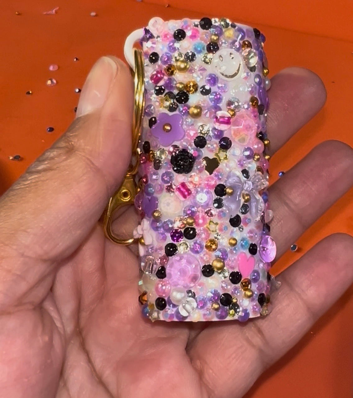 Junk charm Bic lighter case in orange handmade by Daisie Boutique coquette accessories dopamine dressing maximalist
