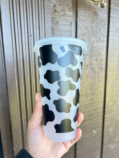 Daisie Boutique Cow Print Cold Cup Bundle | 24oz Animal Print Cup with Straw & Heart Shaped Straw Topper | Aesthetic Drinkware Gift Set BUNDLE