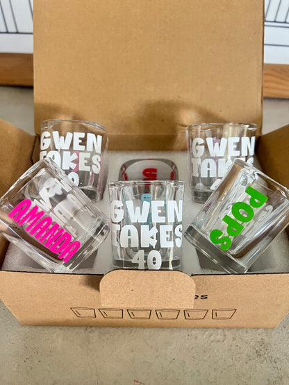 Custom Shot Glass Set — Personalized Photo or Text | UV Print & Vinyl | Set of 6
