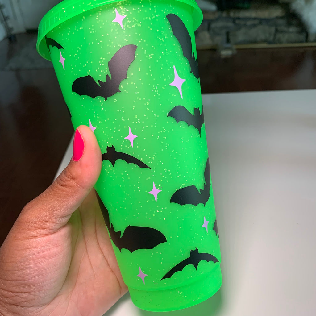 Bat Queen 24 Oz. Sparkly Green Cold Cup Daisie Boutique