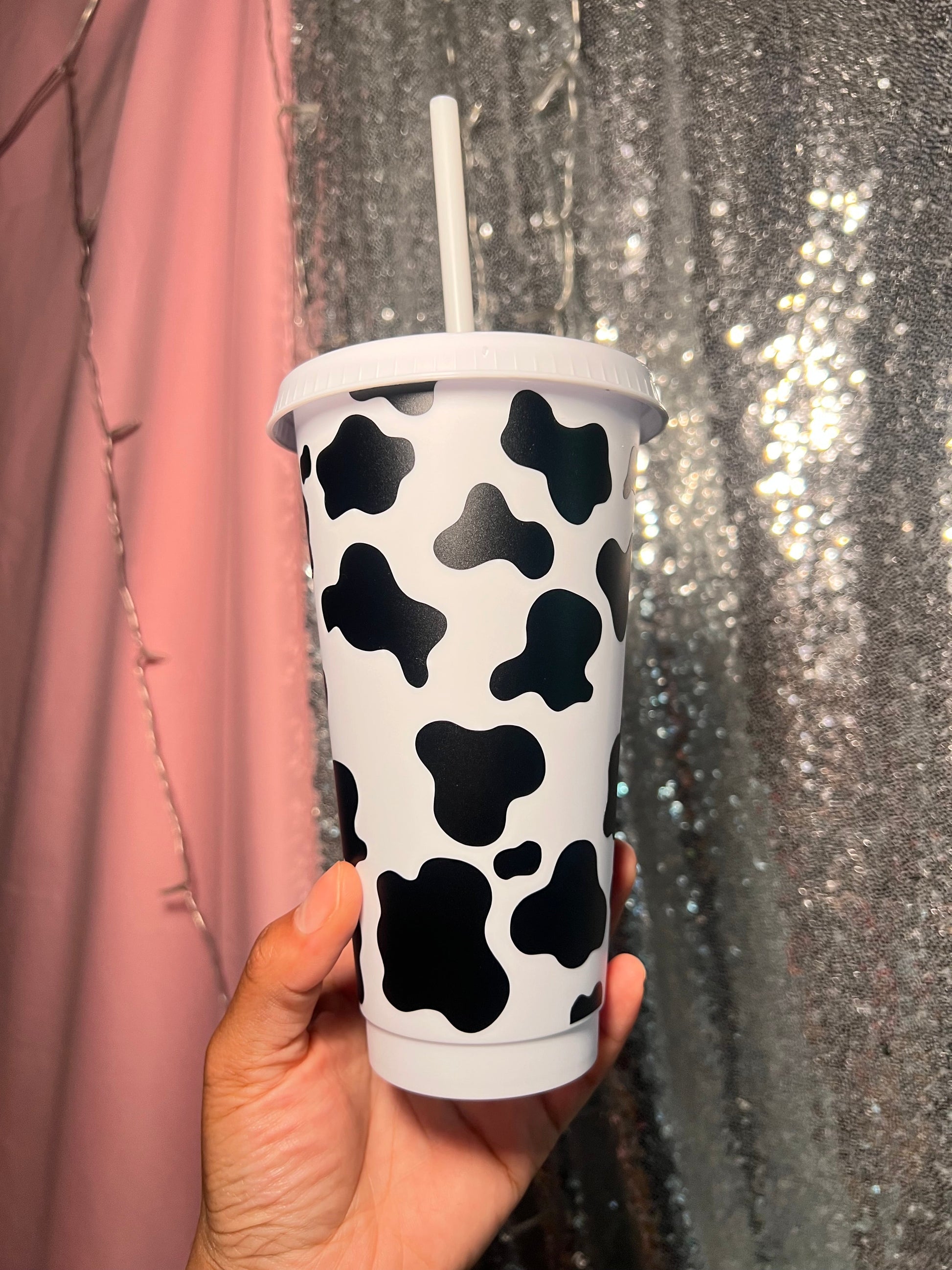 Cow Print 24 Ounce Animal Print Cold Cup with Straw Daisie Boutique