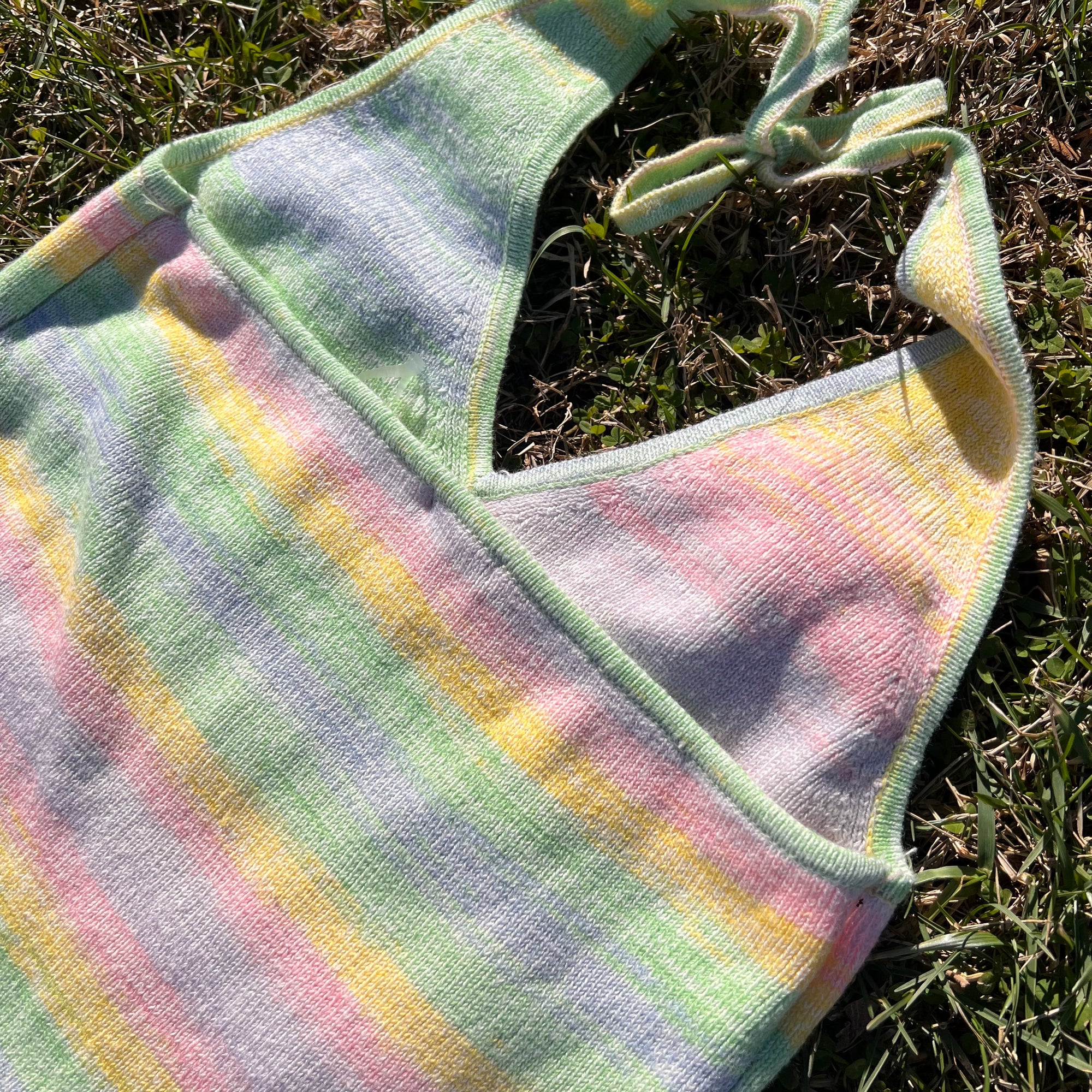 Multicolor Pastel Knit Halter Tie Top Mini Dress