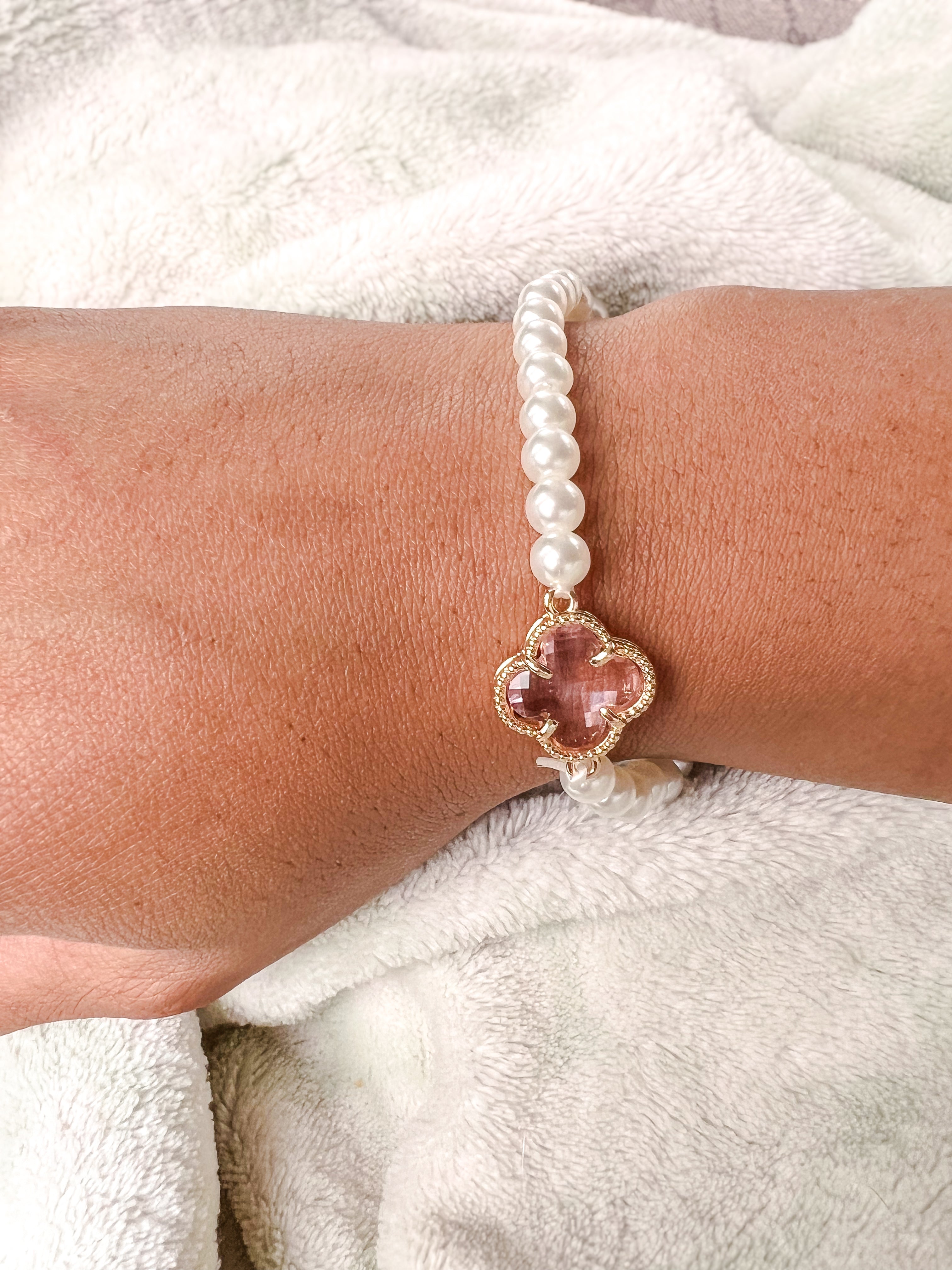 Clover Accent Pearl Stretch Bracelet Daisie Boutique
